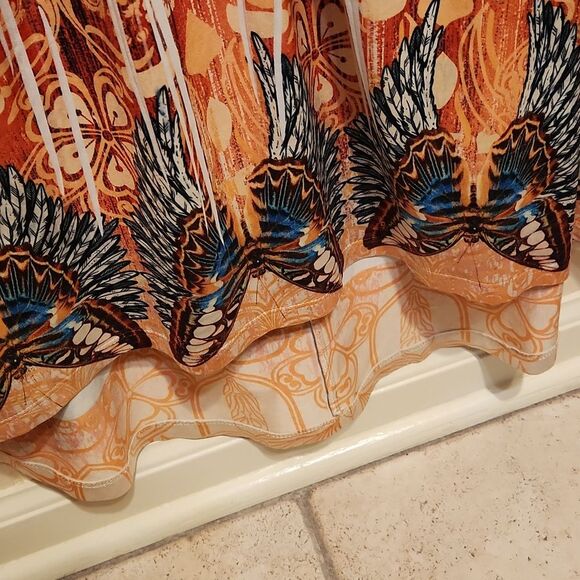 Live & Let Live Orange Embellished Flutter Sleeves Top w/ Butterflies Size L - Picture 5 of 7